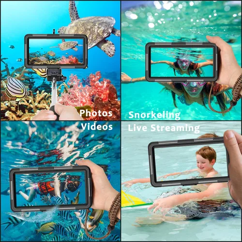 Vista 8 de Funda de teléfono de buceo subacuático para esnórquel, profesional de 50 pies/49.2 ft, impermeable, para iPhone 17/16/15/14/13/Pro Max, Samsung