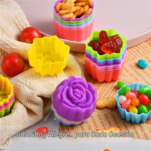 Vista 5 de Vasos de silicona reutilizables para hornear, forros de silicona de tamaño mini de 2 pulgadas para hornear, forros de muffins con múltiples formas