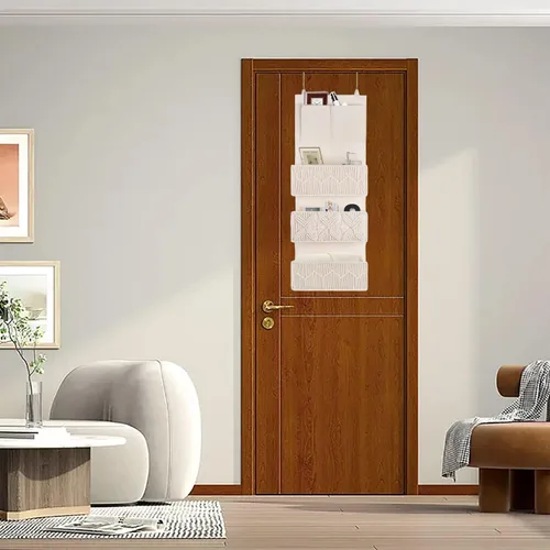 Vista 5 de FEILANDUO Organizador de armario de macramé bohemio con 3 bolsillos grandes tejidos detrás de la puerta organizador para guardería, despensa, baño