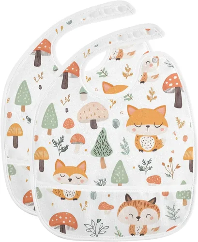 Vista 8 de MCHIVER Baberos de bebé para bebé niño y niña, delantal de alimentación impermeable, babero de algodón para comer alimentos, 2 paquetes