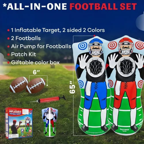 Vista 2 de Preferred Toys Juego inflable de fútbol de 65 pulgadas, juego de lanzamiento de red de doble cara con mini bolas, juguete deportivo para fiestas