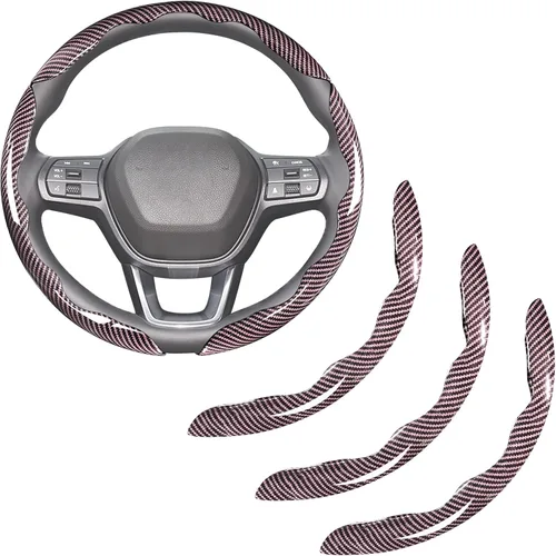 Vista 8 de Fundas de volante de fibra de carbono de 3 piezas con clip para volante (negro)