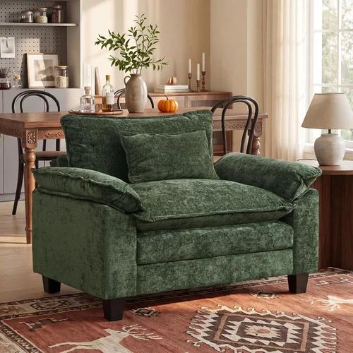 Vista 12 de Oprisen Sofá Seccional Modular, Cómodo Cloud Couch Sofá Seccional, Sofá Cama de Chenilla con Asiento Profundo con Almohadas Decorativas para Sala