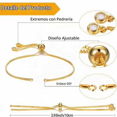 Vista 5 de Sureio 10 Piezas Pulseras Deslizantes Ajustables para Hacer Joyas Cadenas de Pulseras para Hacer Joyas DIY Accesorios Cadenas Extensoras con Dorado