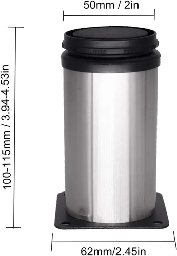 Vista 3 de KINJOEK Paquete de 16 patas ajustables de 4 pulgadas de alto x 2 pulgadas de diámetro, patas de gabinete de acero inoxidable con acabado cepillado