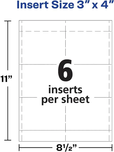 Vista 6 de Repuestos de inserción para credencial de nombre, horizontal/vertical, 3 x 4, blanco, 300/caja