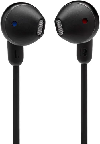 Vista 2 de JBL Tune 215 - Auriculares intrauditivos inalámbricos Bluetooth con micrófono de 3 botones/control remoto y cable plano, color negro, pequeño JBL