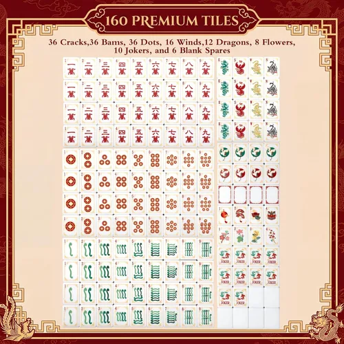 Vista 4 de Silipull Juego de 160 azulejos de Mahjong americanos grabados rojos de 1.2