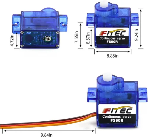 Vista 2 de FEETECH 90R 5packs 360 grados continuos servos micro servo 0.32 oz mini servo motor con carcasa de plástico para robot coche avión RC helicóptero