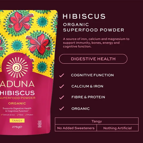 Vista 3 de Aduna Polvo de hibisco orgánico Flor de hibisco 100% para la salud de la piel, intestino y corazón Fuente vegana natural de antioxidantes