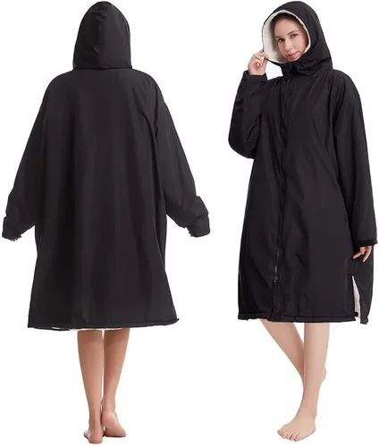 Vista 5 de Oksun Waterproof Swim Parka, Windproof Surf Poncho Warm Coat, Recycled Fabric Water Resistent Oversized Sherpa Lining Jacket