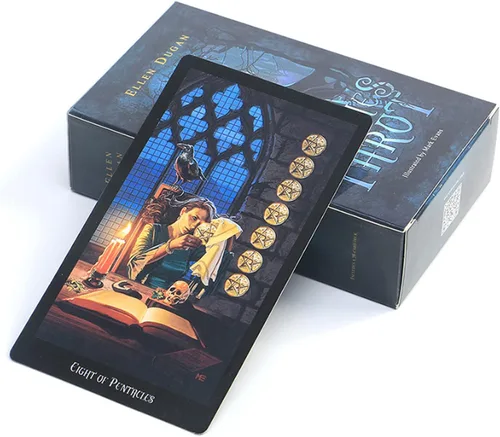 Vista 3 de Fankexi Juego de cartas de tarots con guía, 78 cartas de tarot de brujas, juego de adivinación del destino, duradero para principiantes y lectores