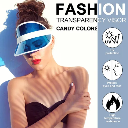 Vista 3 de Paquete de 14 viseras unisex de plástico transparente color caramelo visera turística gorra de póquer colorido