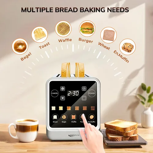Vista 5 de Keenstone Tostadora de 4 rebanadas, tostadora digital inteligente con pantalla táctil, función de memoria, tostada de una sola ranura, temporizador
