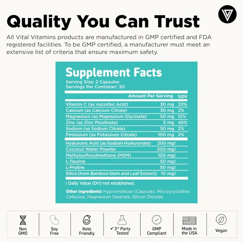 Vista 9 de Vital Vitamins Multi-Collagen Plus 150 ct + Complejo de Hidratación de Ácido Hialurónico 60