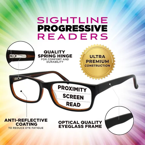 Vista 2 de Sightline H101 Progressive Reading Glasses – Comfortable No-Line Multifocal Readers for Men & Women, Acetate Frame