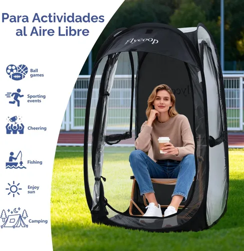 Vista 2 de Sports Tent Pop Up Shelter: Flycoop 37" L x 37" W x 63" H Weather Sports Pod for 1 Person Shelter in Winter Portable Camping Tents Outdoor Cold