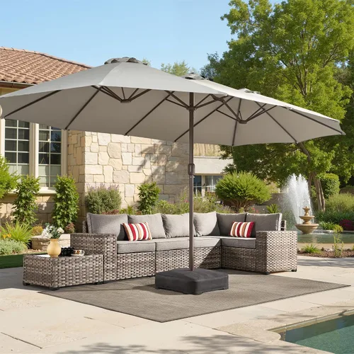 Vista 18 de HOOOWOOO Sombrilla de doble cabeza de 15 pies para patio al aire libre con Beige