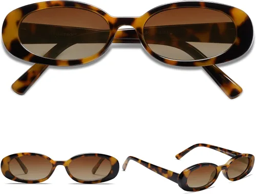 Vista 2 de VANLINKER Gafas de sol polarizadas retro ovaladas para mujeres y hombres, estilo pequeño de los años 90, VL9580, C4 Tortoise FrameMarrón Lente Tinted