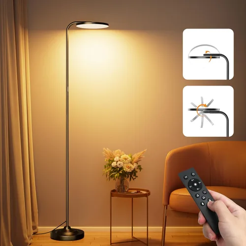 Vista 9 de SIBRILLE Lámpara de pie LED de 36 W, lámpara de pie súper brillante, moderna lámpara alta regulable con control remoto, lámpara de pie de lectura