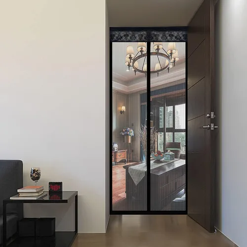Vista 2 de Puerta mosquitera magnética, estilo moderno, 36'x83", poliéster, malla de fibra de vidrio, fácil instalación, apto para mascotas y niños, pantalla