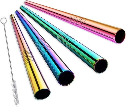 Vista 6 de ALINK 6 pajitas de silicona para batidos + 4 pajitas de té Boba de acero inoxidable de 0.472 in