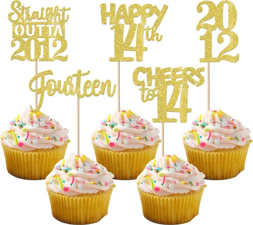 Vista 71 de 30 piezas negras para cupcakes de 10.º cumpleaños con purpurina Ten Happy 10 Straight Outta 2016 para saludos a 10 años 10 cumpleaños, boda Negro