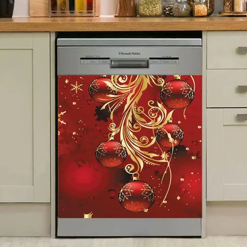 Vista 2 de Funda de Navidad para lavavajillas, decoración de Navidad, campana de viento, decoración de lazo magnético, calcomanía de vinilo para el hogar, 23