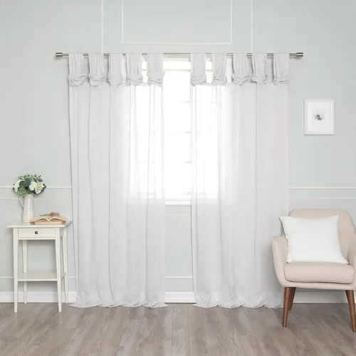 Vista 9 de Best Home Fashion Juego de 2 cortinas traslúcidas de lino sintético con pestaña torcida, tratamiento de ventana para sala de estar, comedor, Gris