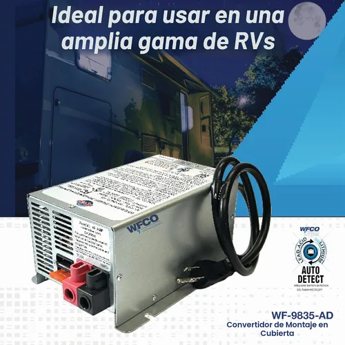 Vista 3 de WFCO Convertidor/Cargador RV WF-9835-AD-CB Genuino Montaje en Cubierta Salida DC de 35 Amperios con Tecnología Patentada Auto Detect™ Carga