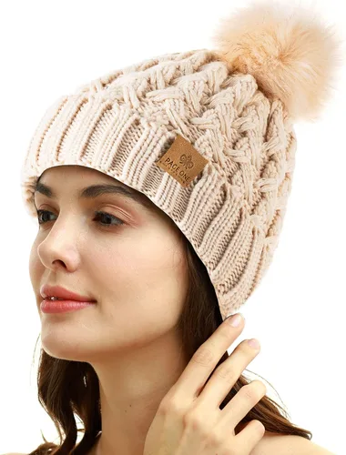 Vista 2 de PAGE ONE Womens Winter Ribbed Beanie Crossed Cap Chunky Cable Knit Pompom Soft Warm Hat