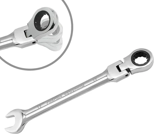 Vista 13 de Llave de trinquete de cabeza flexible de 0.315 in, llave combinada de acero al cromo vanadio de 12 puntos con engranaje de trinquete de 72 dientes
