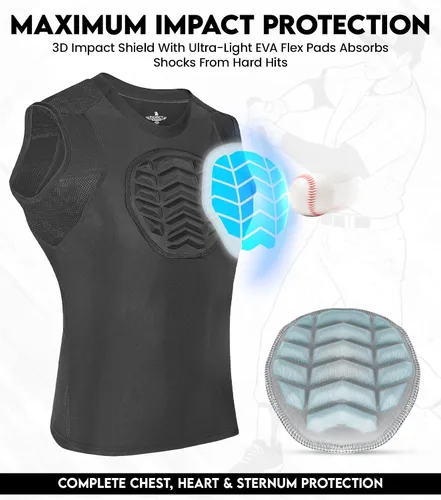 Vista 2 de Exxact Sports Protector de pecho de béisbol juvenil, camisa acolchada para el esternón y corazón, protector de pecho de sóftbol para niñas y jóvenes