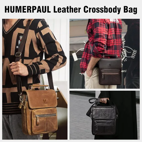Vista 2 de HUMERPAUL Leather Messenger Bag for Men, Shoulder Crossbody Bag with Adjustable Straps for Work Business
