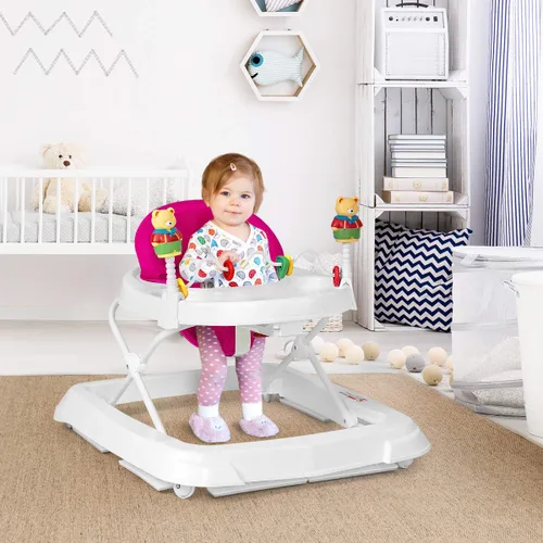 Vista 2 de Andador de bebé con ruedas para niños y niñas Andador plegable con juguetes para caminar y altura ajustable de 3 niveles, cómodo caminador de Rosa
