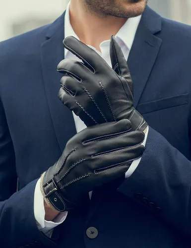 Vista 4 de YISEVEN Guantes de piel de cordero con forro de cachemira de invierno para hombre