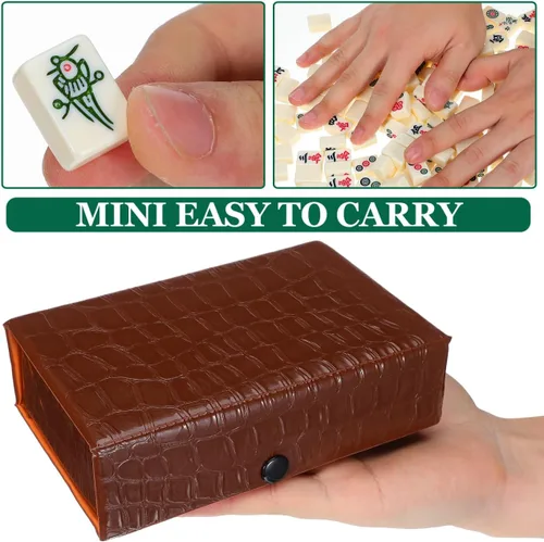 Vista 8 de BESTOYARD Mini juego de mahjong de viaje portátil con 146 azulejos marrón estuche de transporte para adultos principiantes y ancianos, reuniones