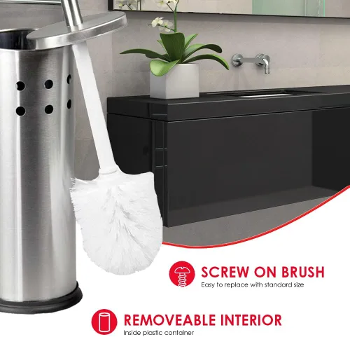 Vista 4 de Home Basics - Juego de cepillos de inodoro ventilados, cepillo y soporte de acero inoxidable para inodoro, soportes para baños Organizador