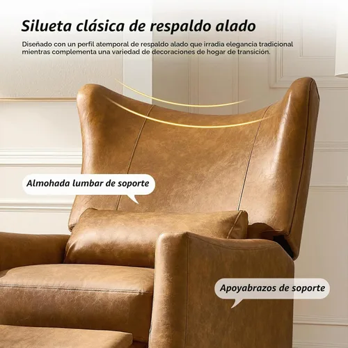 Vista 4 de HULALA HOME Silla reclinable Wingback con almohada lumbar, color camello
