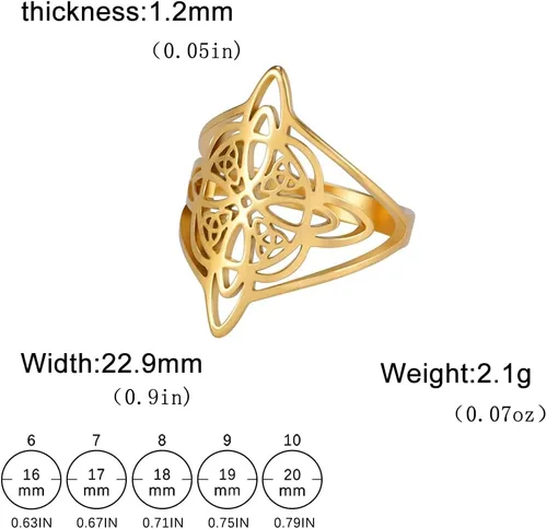 Vista 5 de Anillo de nudo mágico de bruja para mujer, de acero inoxidable, amuleto de nudo celta, amuleto de nudo celta, joyería de regalo