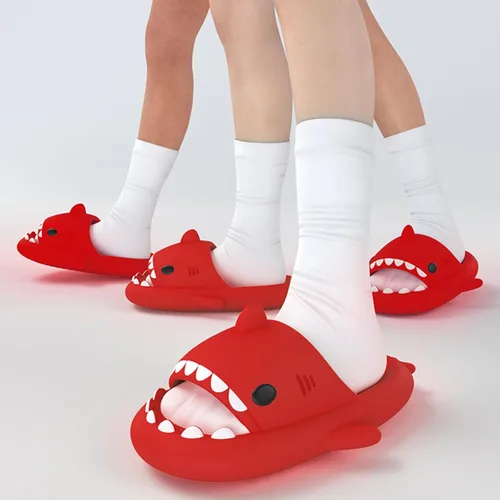 Vista 2 de Sandalias Cloud Shark para hombres y mujeres, divertidas pantuflas de animales para adultos, acogedoras sandalias antideslizantes de tiburón