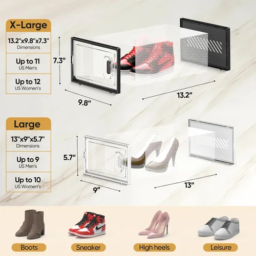 Vista 4 de BALEINE - Paquete de 3 cajas apilables de almacenamiento de zapatos, adecuadas para talla 9, contenedores de almacenamiento de zapatos de plástico