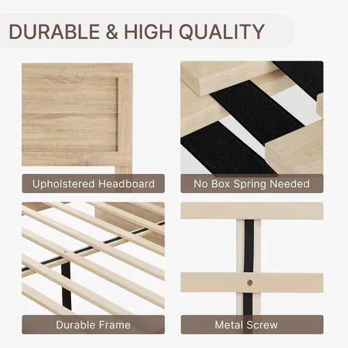 Vista 4 de KISLOT Marco de cama de madera con cabecero y estribo, natural, tamaño King
