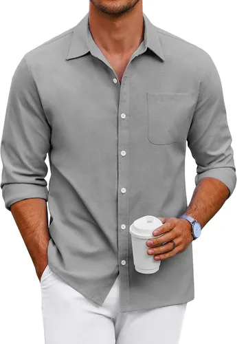Vista 6 de COOFANDY Camisa Oxford de manga larga con botones para hombre, camisas de vestir de ajuste regular