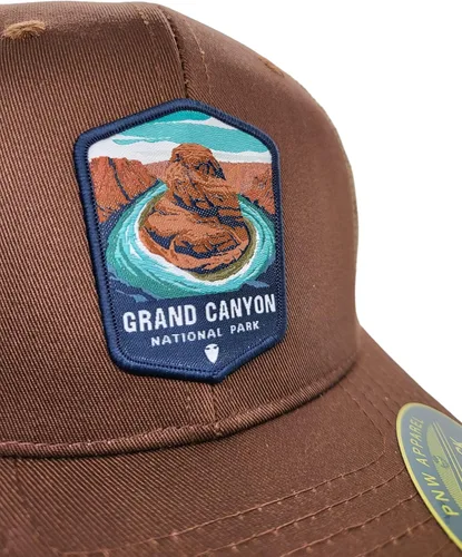Vista 5 de Gorra de béisbol del Gran Cañón de camionero de malla con parche tejido de Parque Nacional