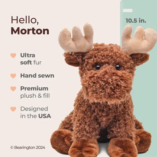 Vista 2 de Bearington Morton The Moose - Animal de peluche de alce de bebé de 10.5 pulgadas con piel suave y esponjosa, adorable juguete de alce y regalo