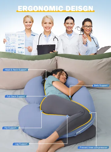 Vista 3 de INSEN Almohada de embarazo refrescante, almohada de maternidad para mujeres embarazadas (azul refrescante)
