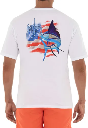 Vista 41 de Guy Harvey Camiseta de manga corta con bolsillo gráfico de algodón OG para hombre Leche de Almendra/Rig Masters