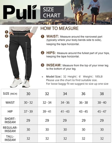 Vista 6 de PULI Mens Hiking Cargo Pants Slim Fit Stretch Jogger Cycling Waterproof Outdoor Trousers with Pockets