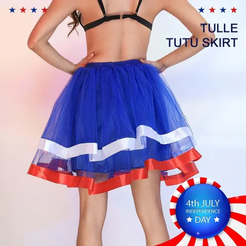 Vista 6 de Nicute Falda tutú para mujer, 4 de julio, color rojo, blanco y azul, con estrellas, divertida, patriótica, para fiesta del Día de la Independencia